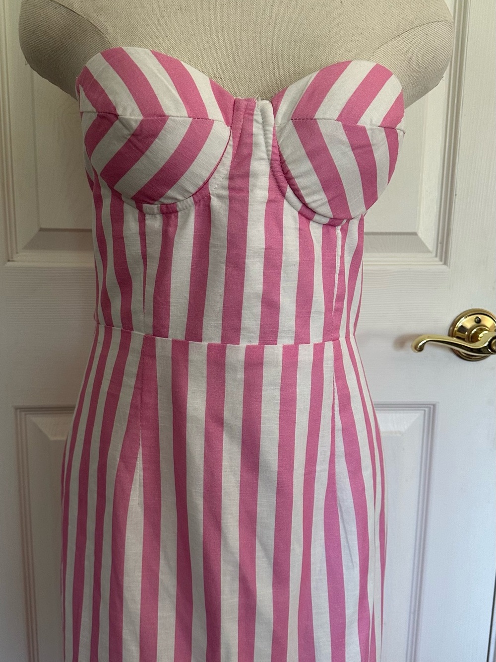 Aqua Pink and White Striped Strapless Maxi Dress - Picture 3 of 5